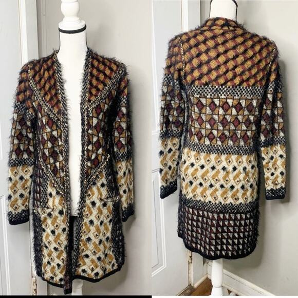 BCBGMAXAZRIA eyelash multicolor open duster chain sweater cardigan size‎ small - Picture 1 of 10